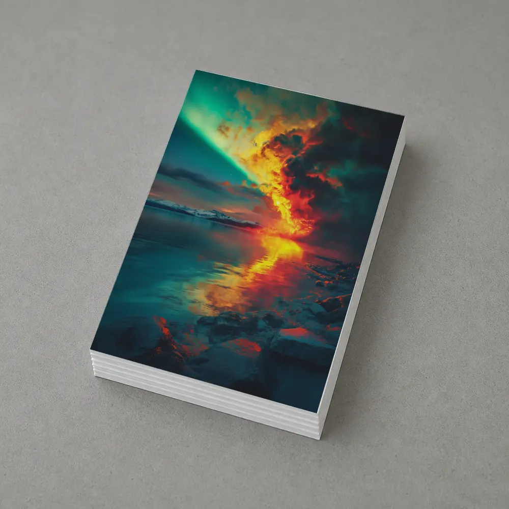 Aurora Fire Explosion Over Arctic Lake – Postcards