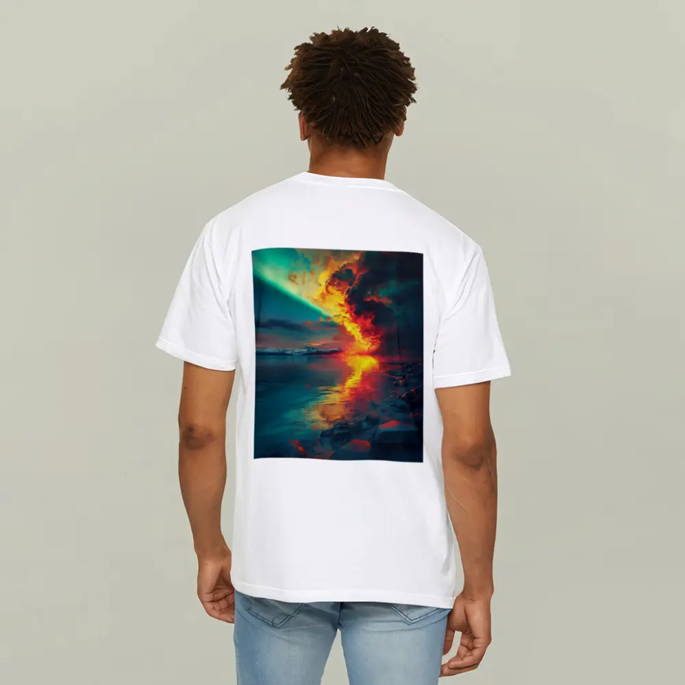 Aurora Fire Explosion Over Arctic Lake – T-Shirts