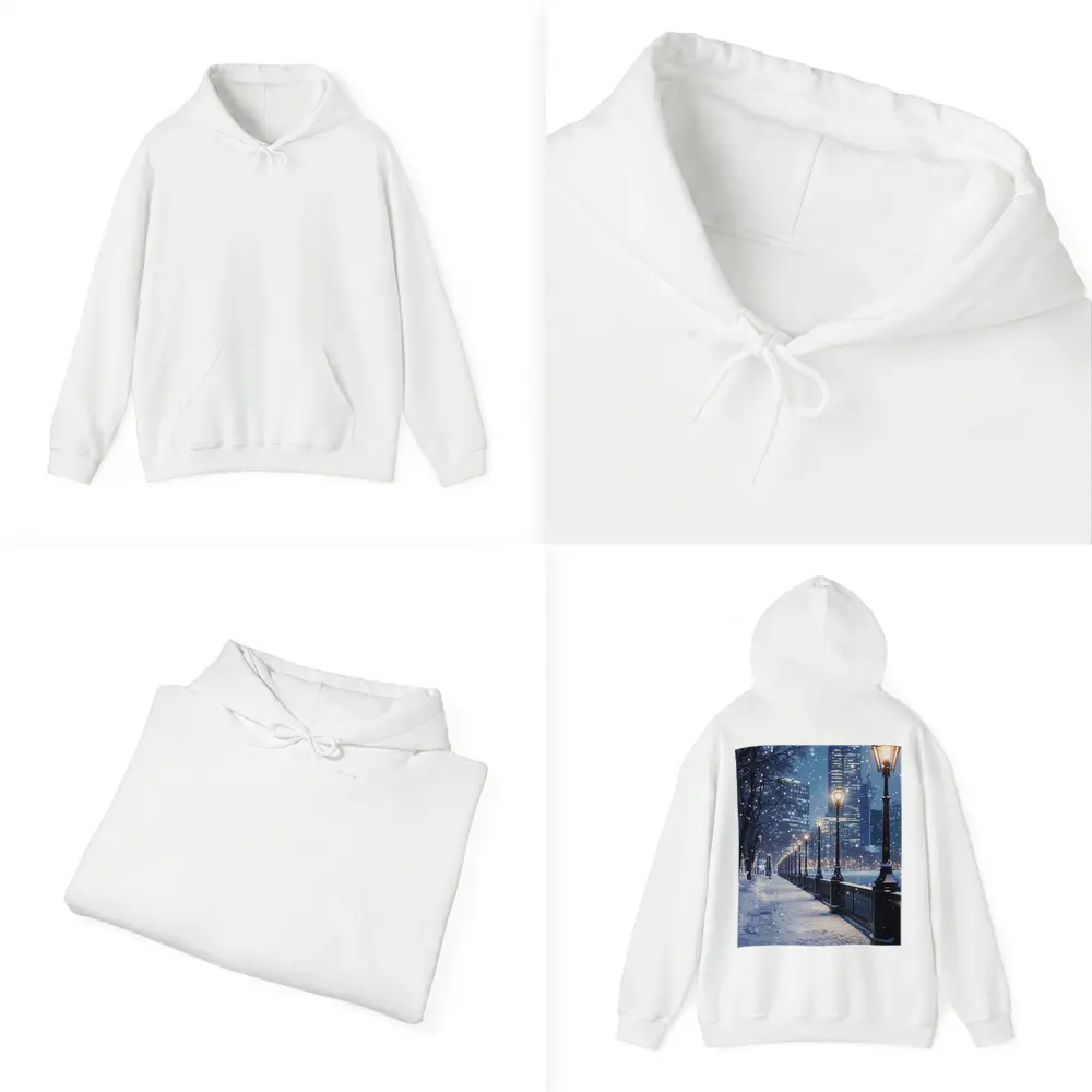 Snowy City Waterfront Walk At Night – Hoodies