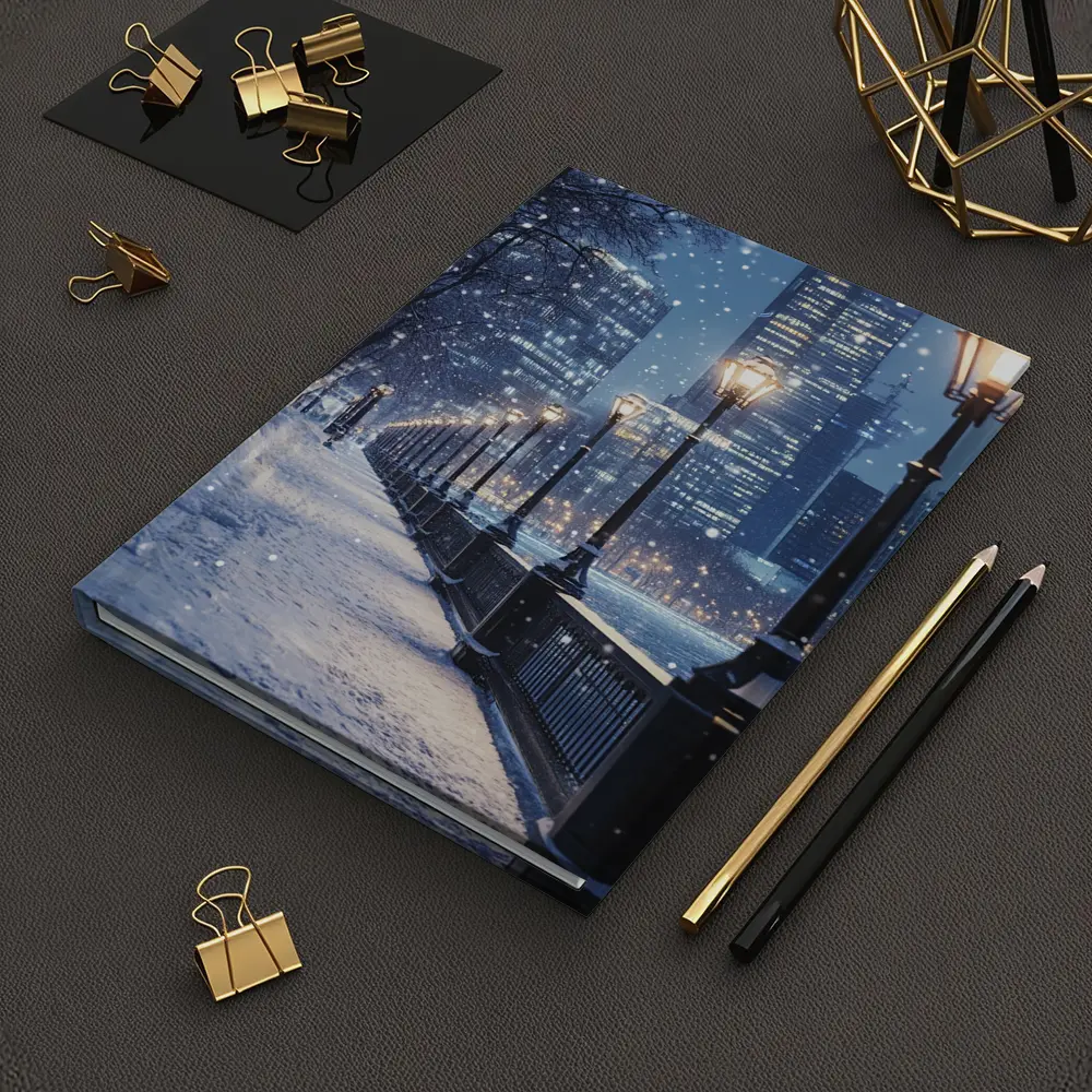 Snowy City Waterfront Walk At Night – Notebooks