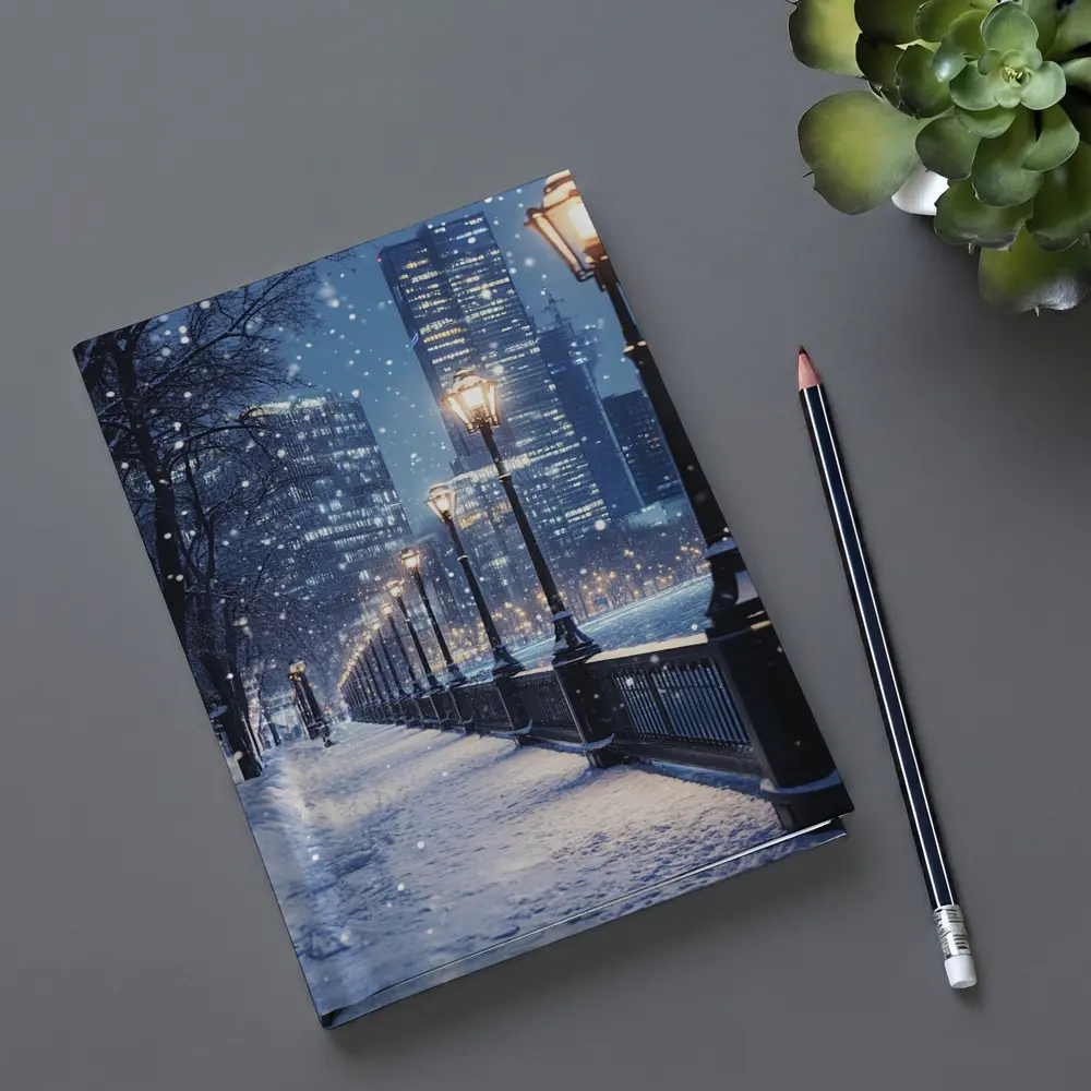 Snowy City Waterfront Walk At Night – Notebooks