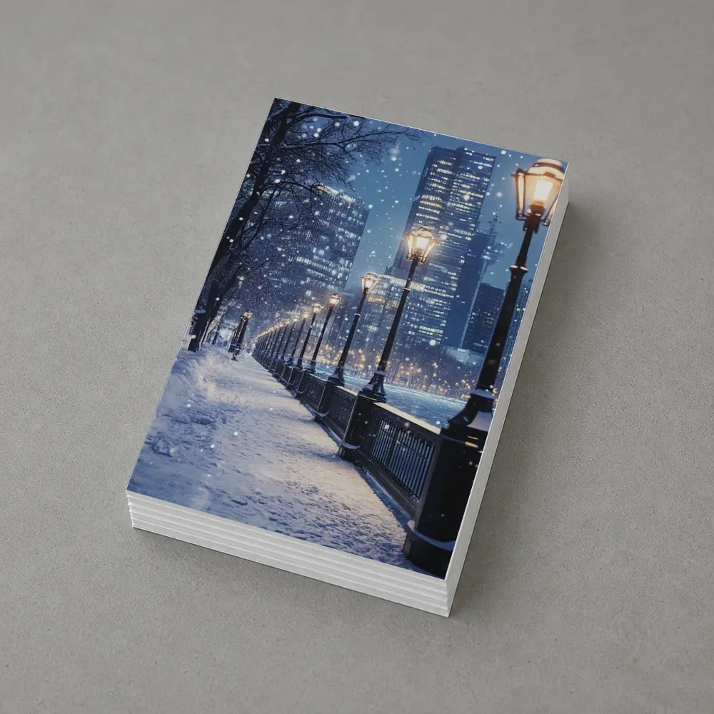 Snowy City Waterfront Walk At Night – Postcards