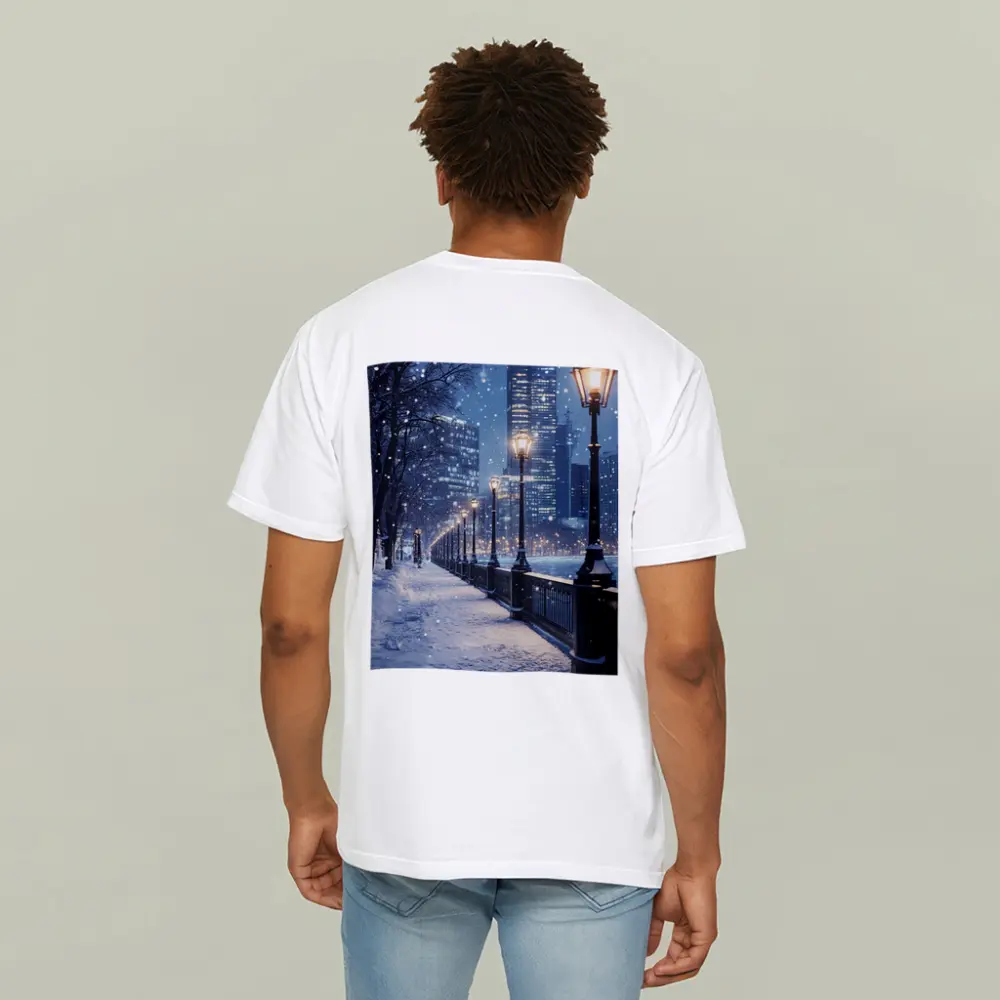Snowy City Waterfront Walk At Night – T-Shirts