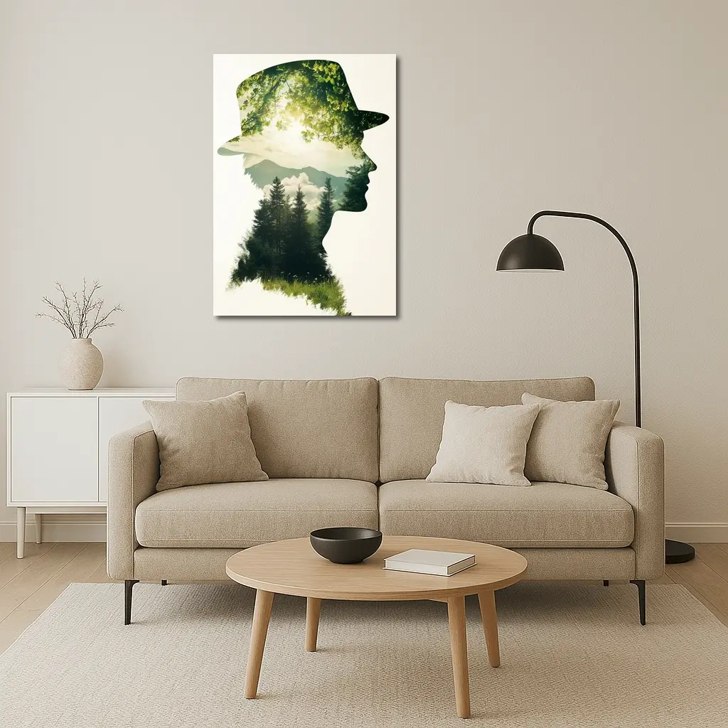 Double Exposure Man Forest Mountains Nature – Wall Art