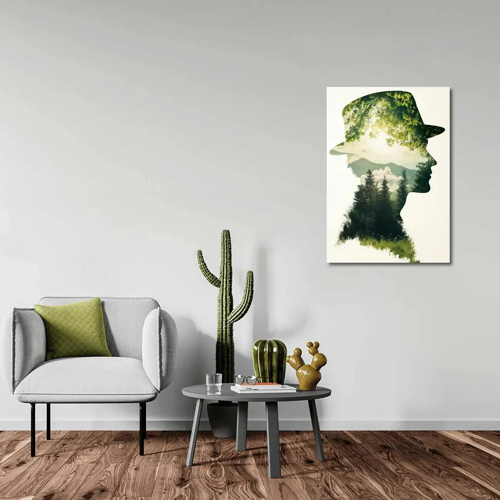 Double Exposure Man Forest Mountains Nature – Wall Art