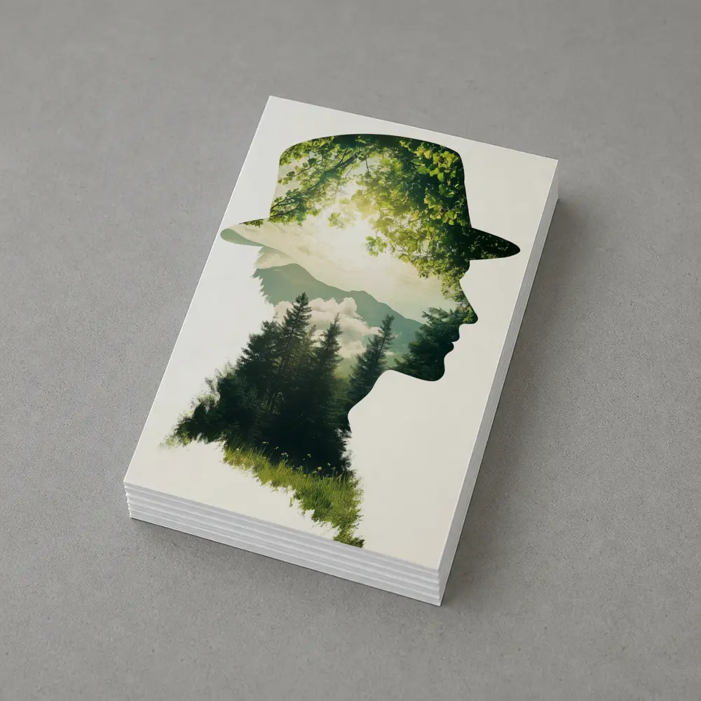 Double Exposure Man Forest Mountains Nature – Postcards
