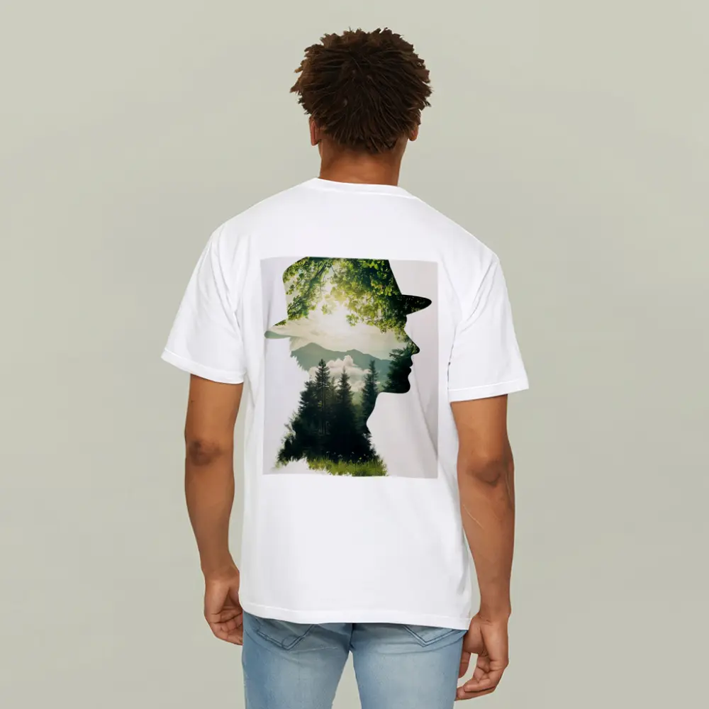 Double Exposure Man Forest Mountains Nature – T-Shirts