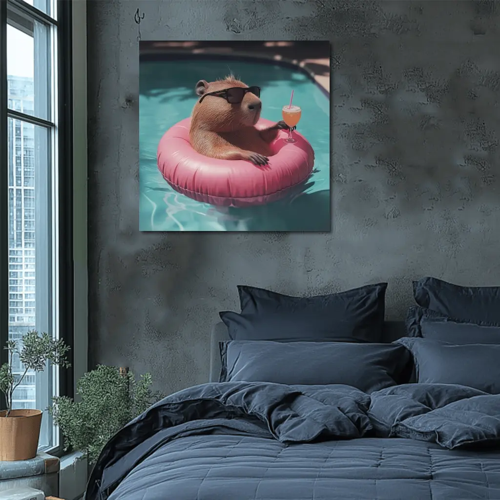 Capybara With Sunglasses Relaxing In Pool – Wall Art