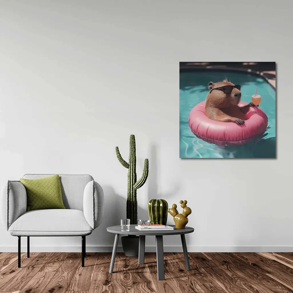 Capybara With Sunglasses Relaxing In Pool – Wall Art