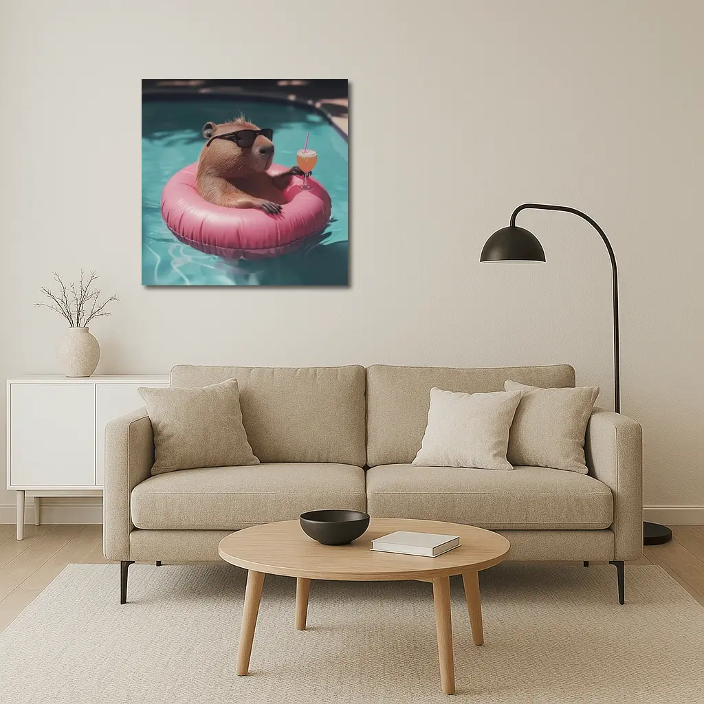 Capybara With Sunglasses Relaxing In Pool – Wall Art