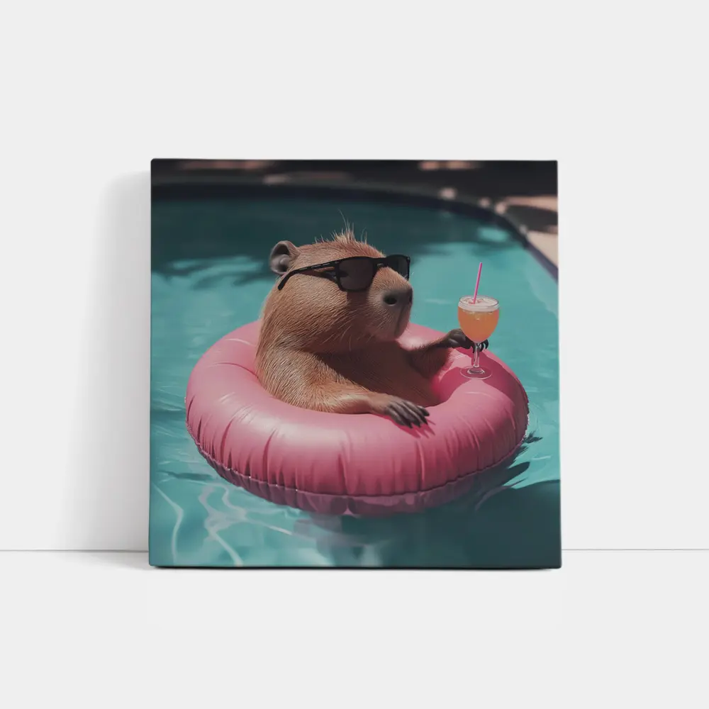 Capybara With Sunglasses Relaxing In Pool – Wall Art