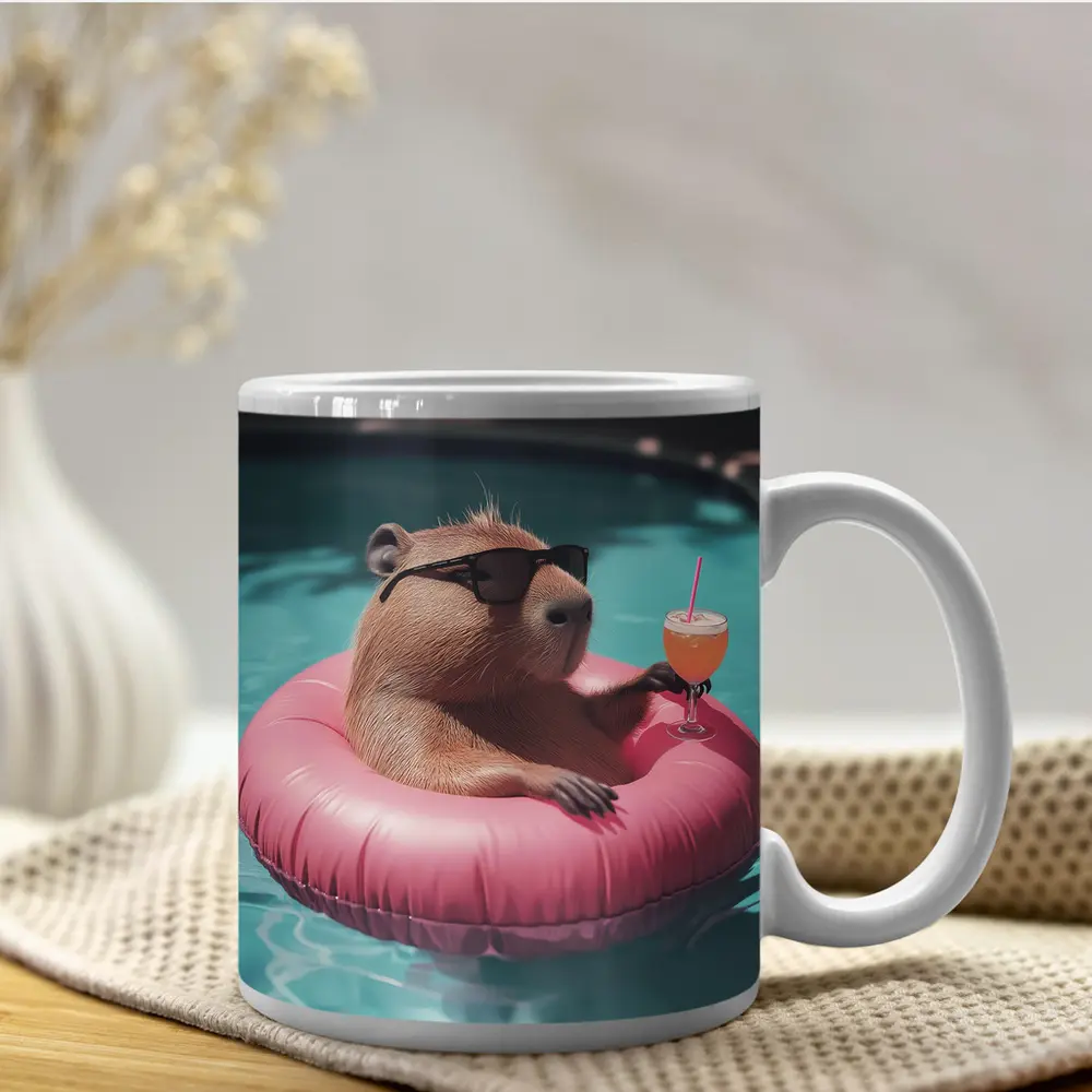 Capybara With Sunglasses Relaxing In Pool – Mugs