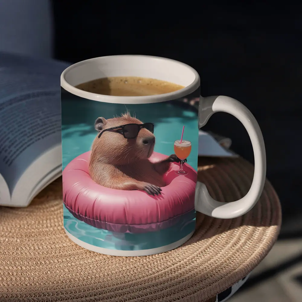 Capybara With Sunglasses Relaxing In Pool – Mugs