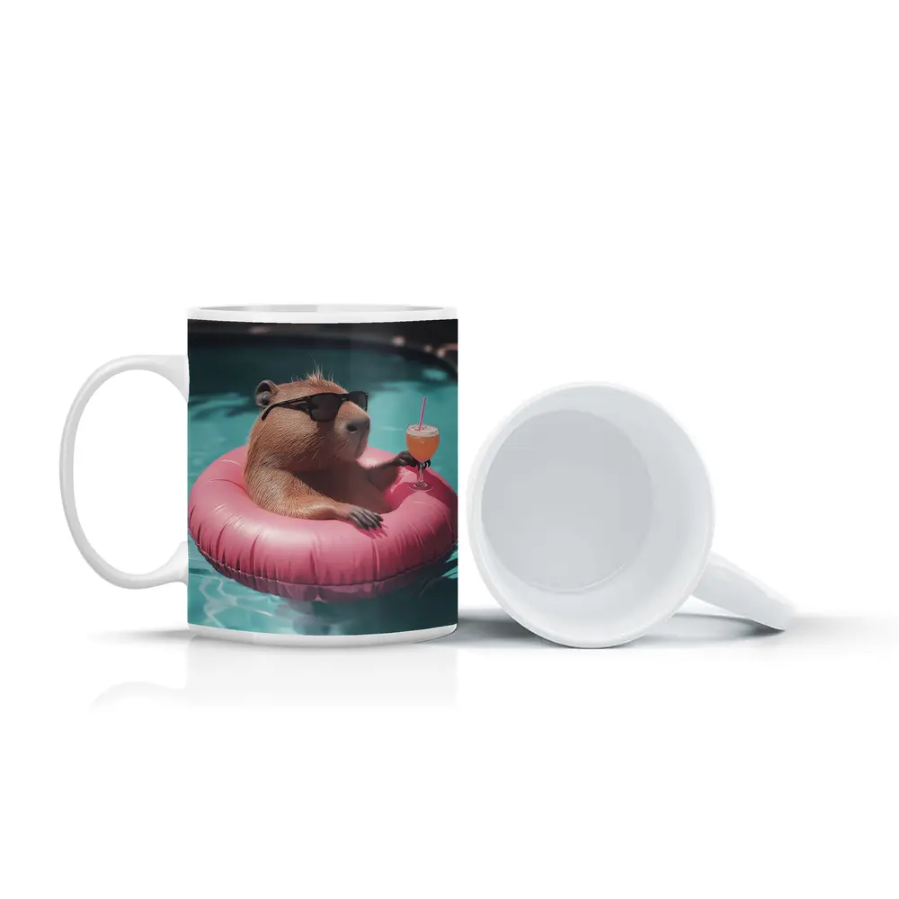 Capybara With Sunglasses Relaxing In Pool – Mugs