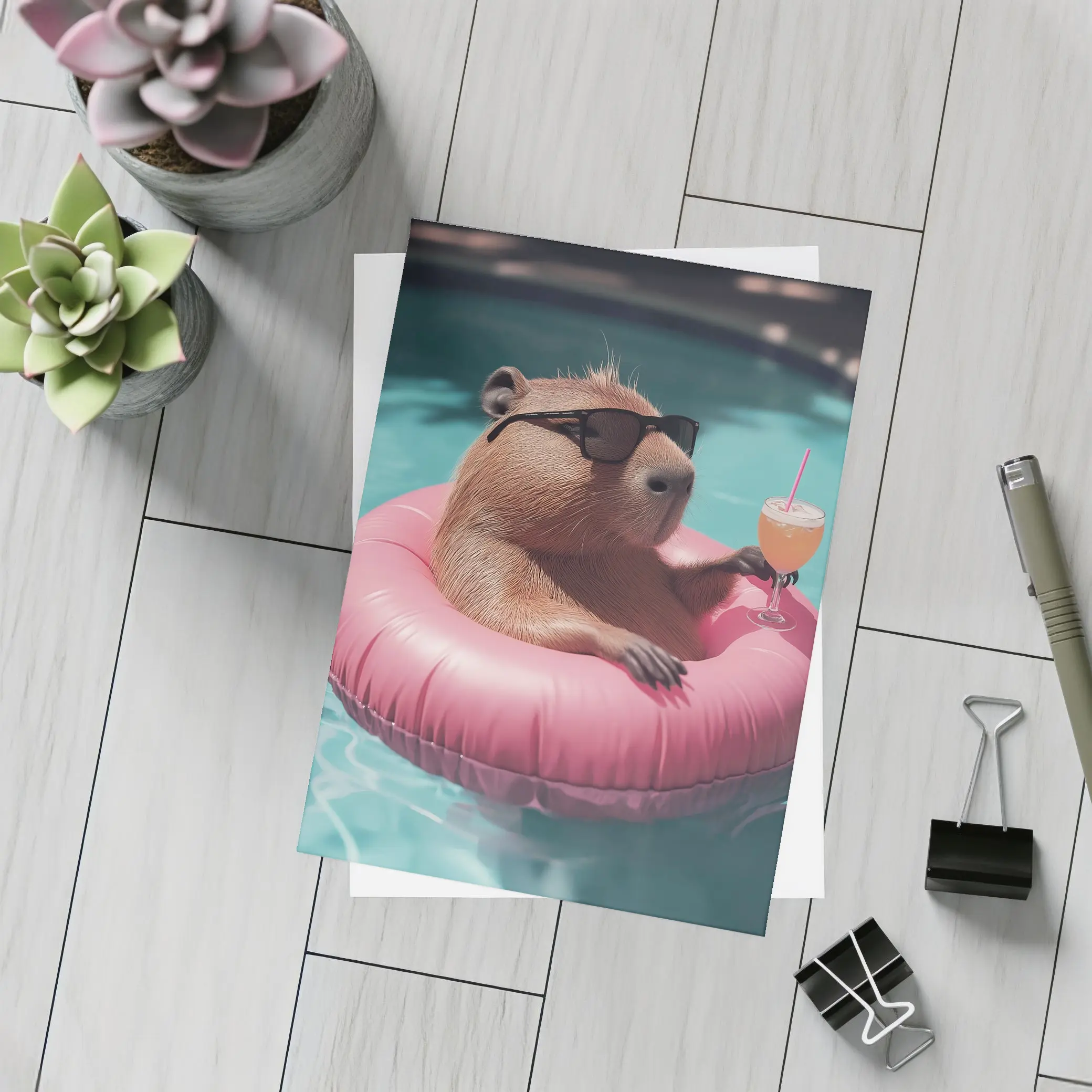 Capybara With Sunglasses Relaxing In Pool – Postcards