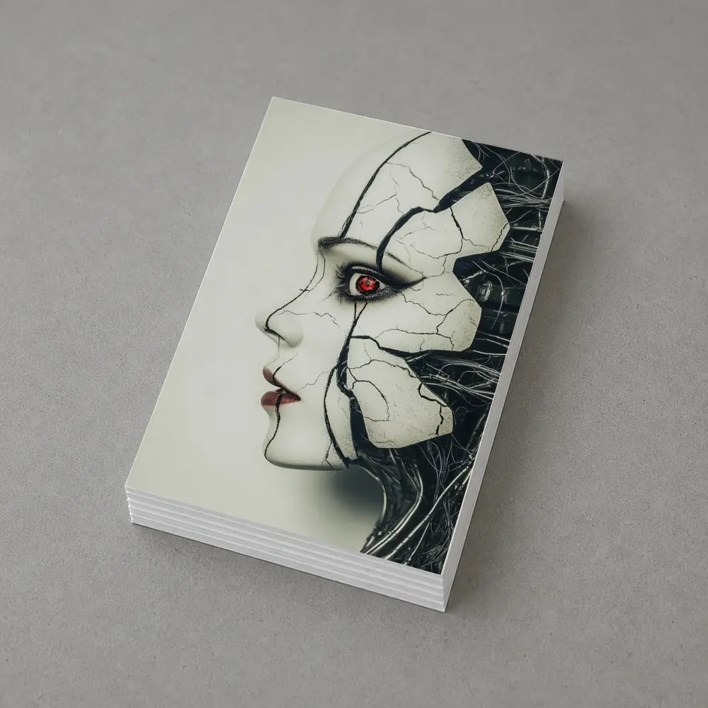 Cracked Porcelain Female Face Cyberpunk Art – Postcards