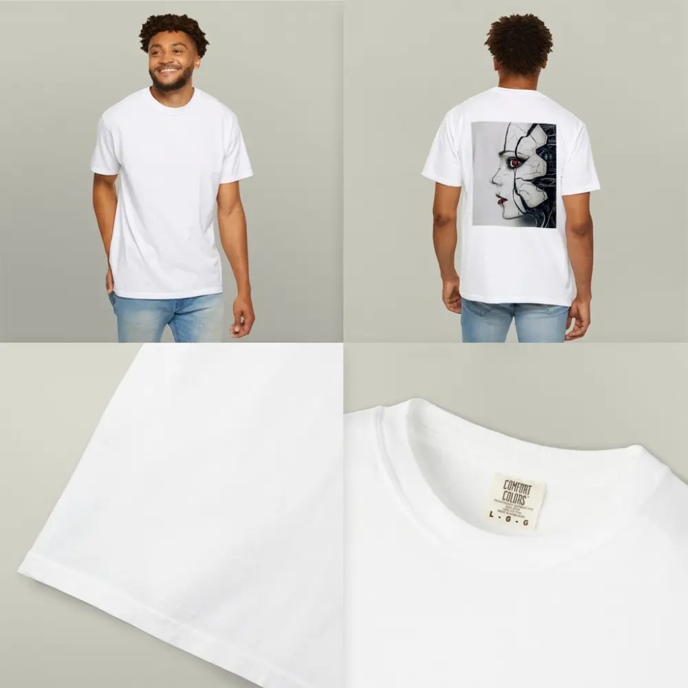 Cracked Porcelain Female Face Cyberpunk Art – T-Shirts