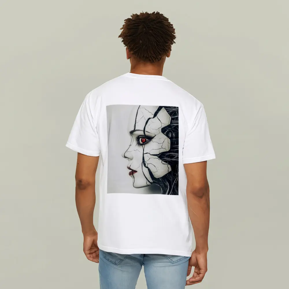 Cracked Porcelain Female Face Cyberpunk Art – T-Shirts