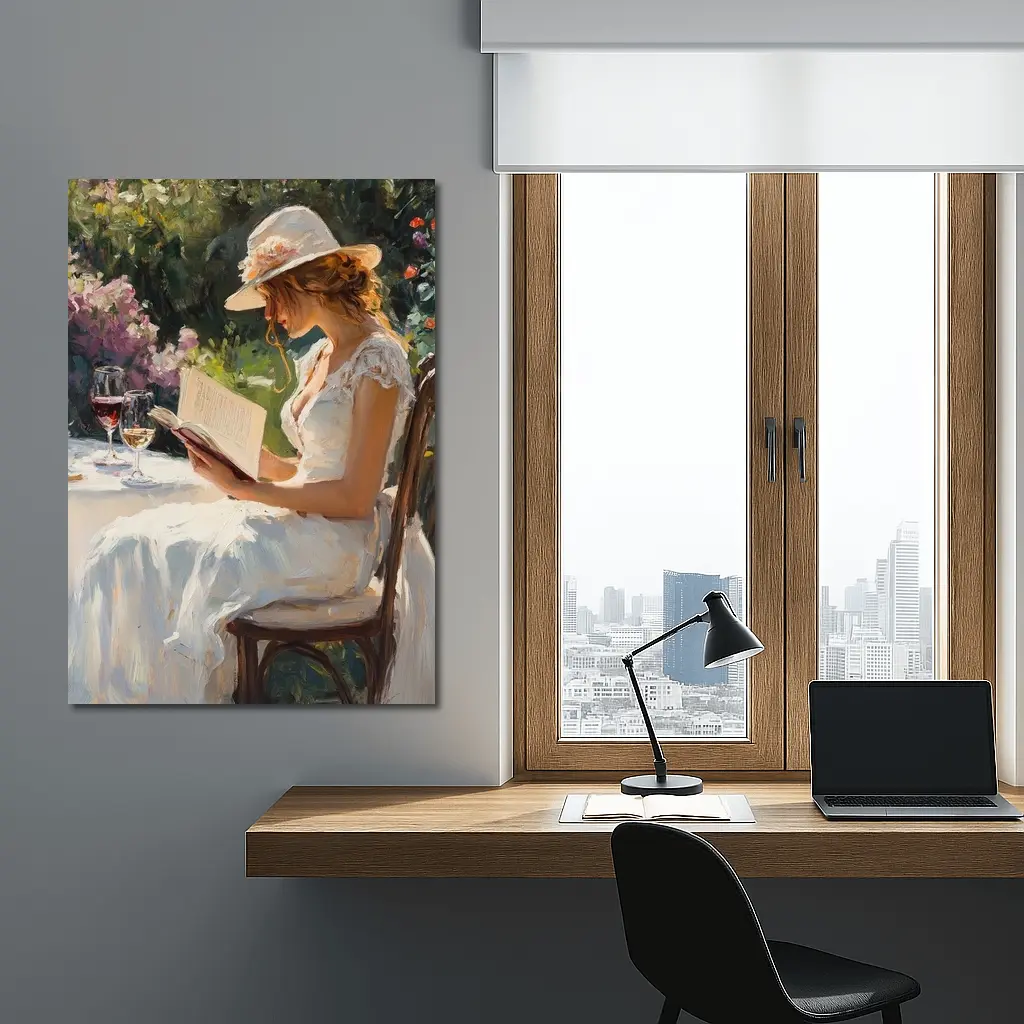 Woman Reading Book Garden Impressionist Oil Painting – Wall Art