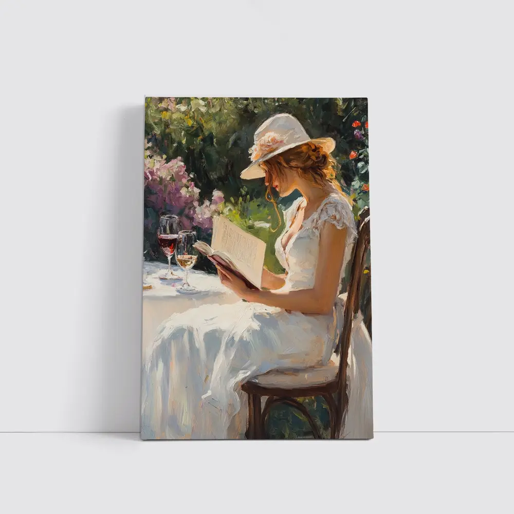 Woman Reading Book Garden Impressionist Oil Painting – Wall Art