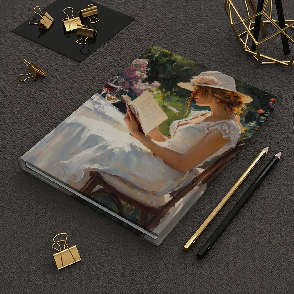 Woman Reading Book Garden Impressionist Oil Painting – Notebooks