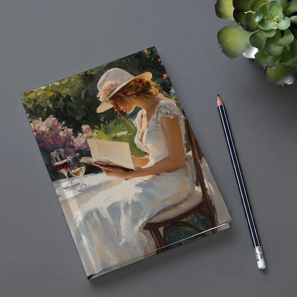 Woman Reading Book Garden Impressionist Oil Painting – Notebooks
