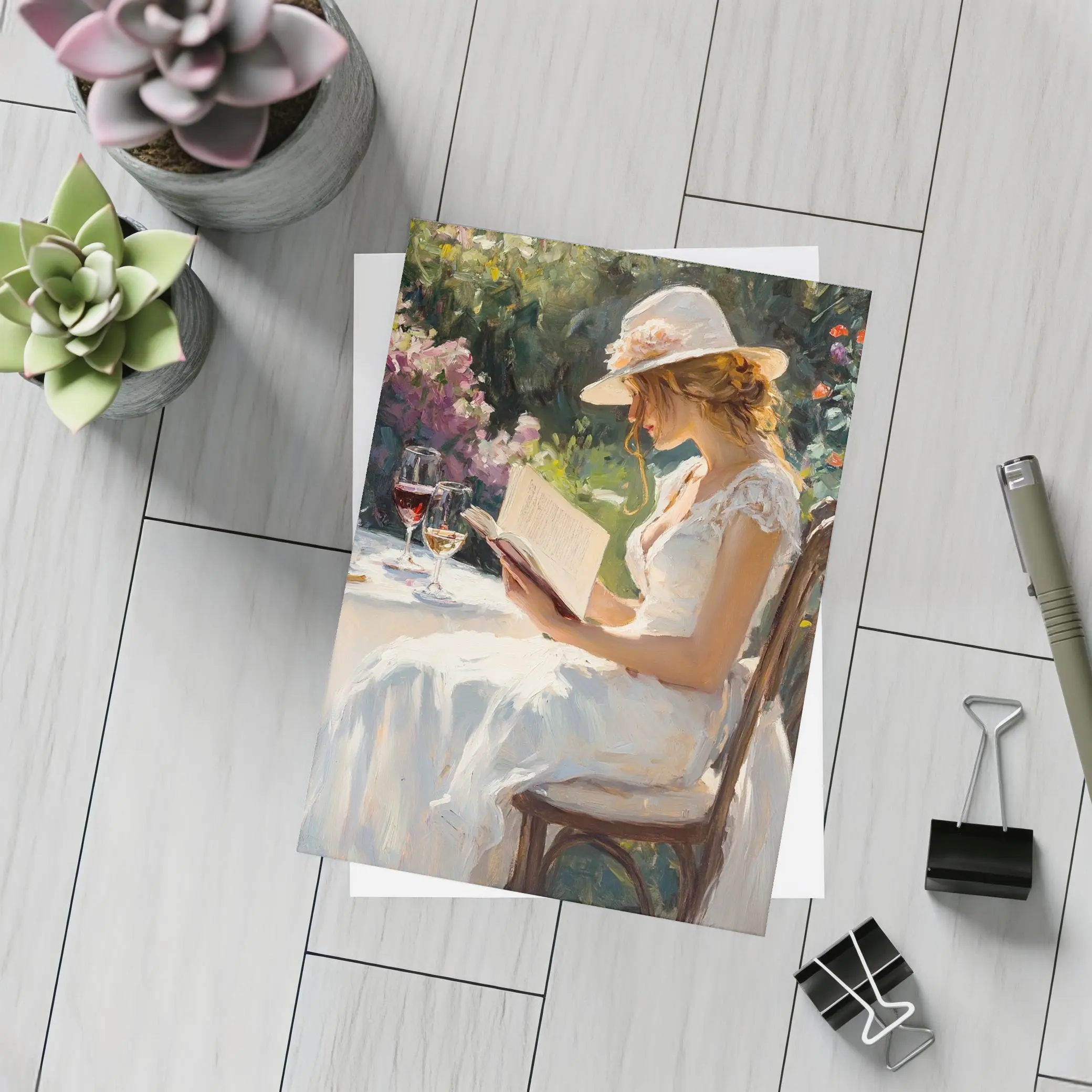 Woman Reading Book Garden Impressionist Oil Painting – Postcards