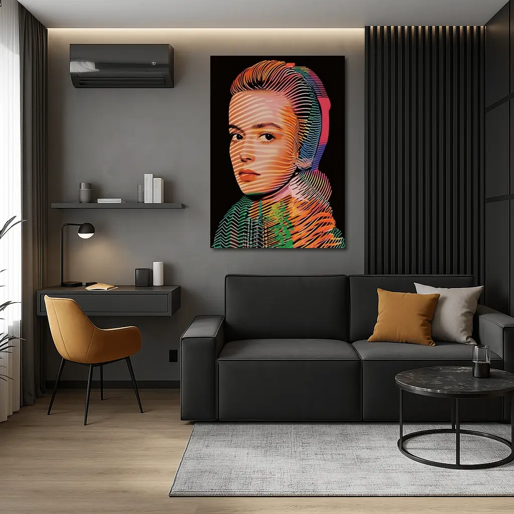 Pop Art Woman Portrait Colorful Line Pattern – Wall Art
