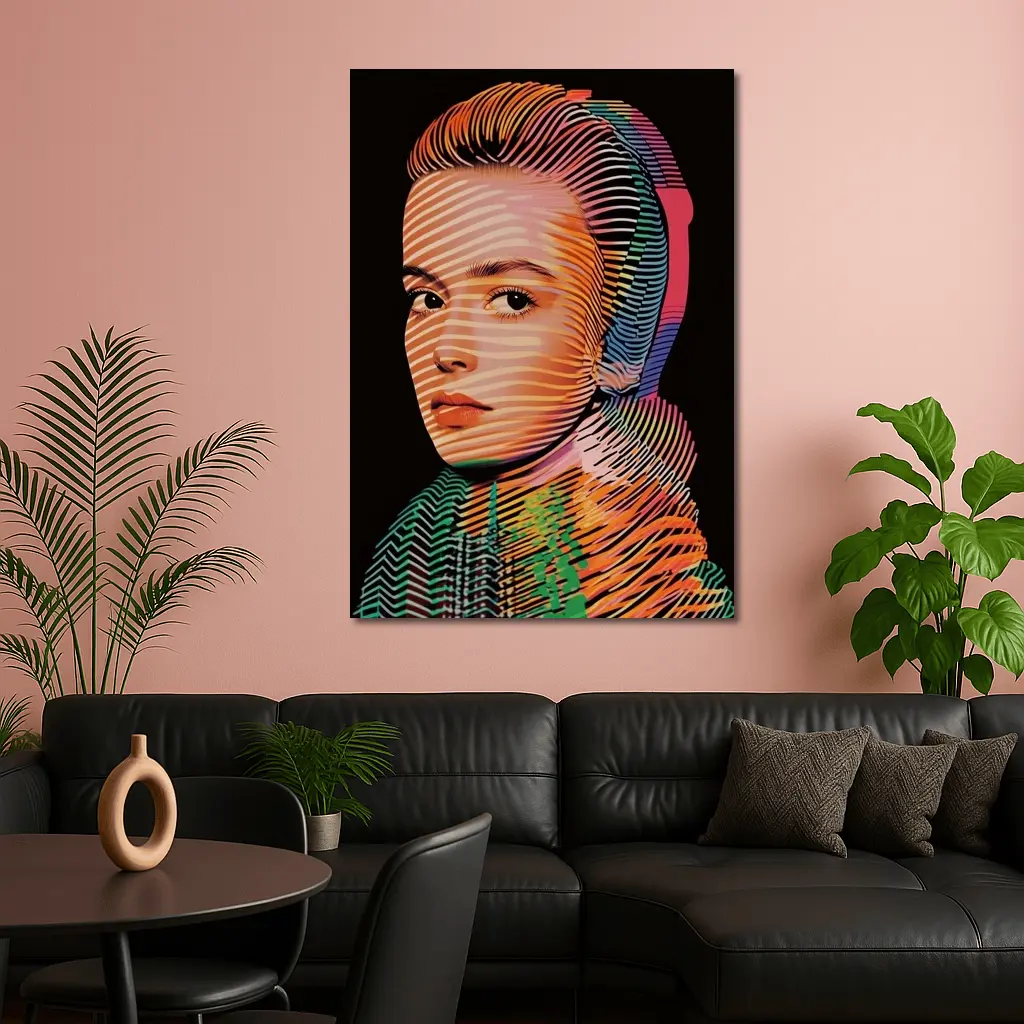 Pop Art Woman Portrait Colorful Line Pattern – Wall Art
