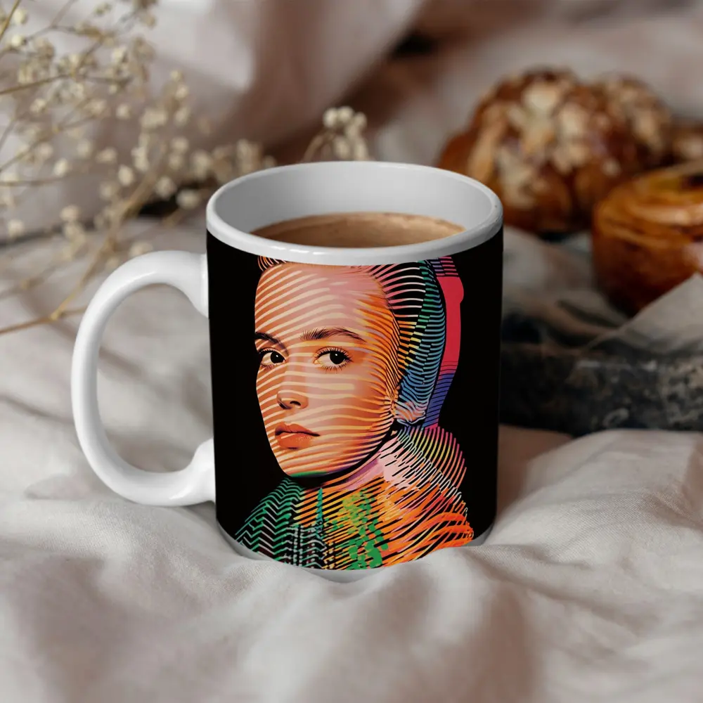 Pop Art Woman Portrait Colorful Line Pattern – Mugs