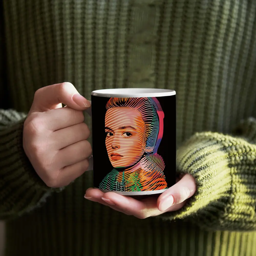 Pop Art Woman Portrait Colorful Line Pattern – Mugs