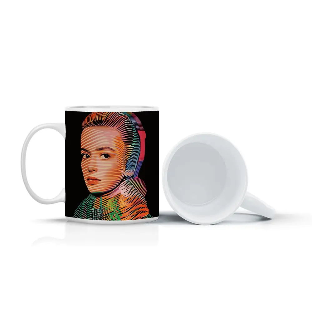 Pop Art Woman Portrait Colorful Line Pattern – Mugs