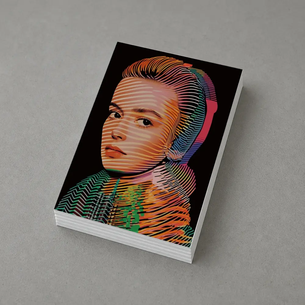 Pop Art Woman Portrait Colorful Line Pattern – Postcards