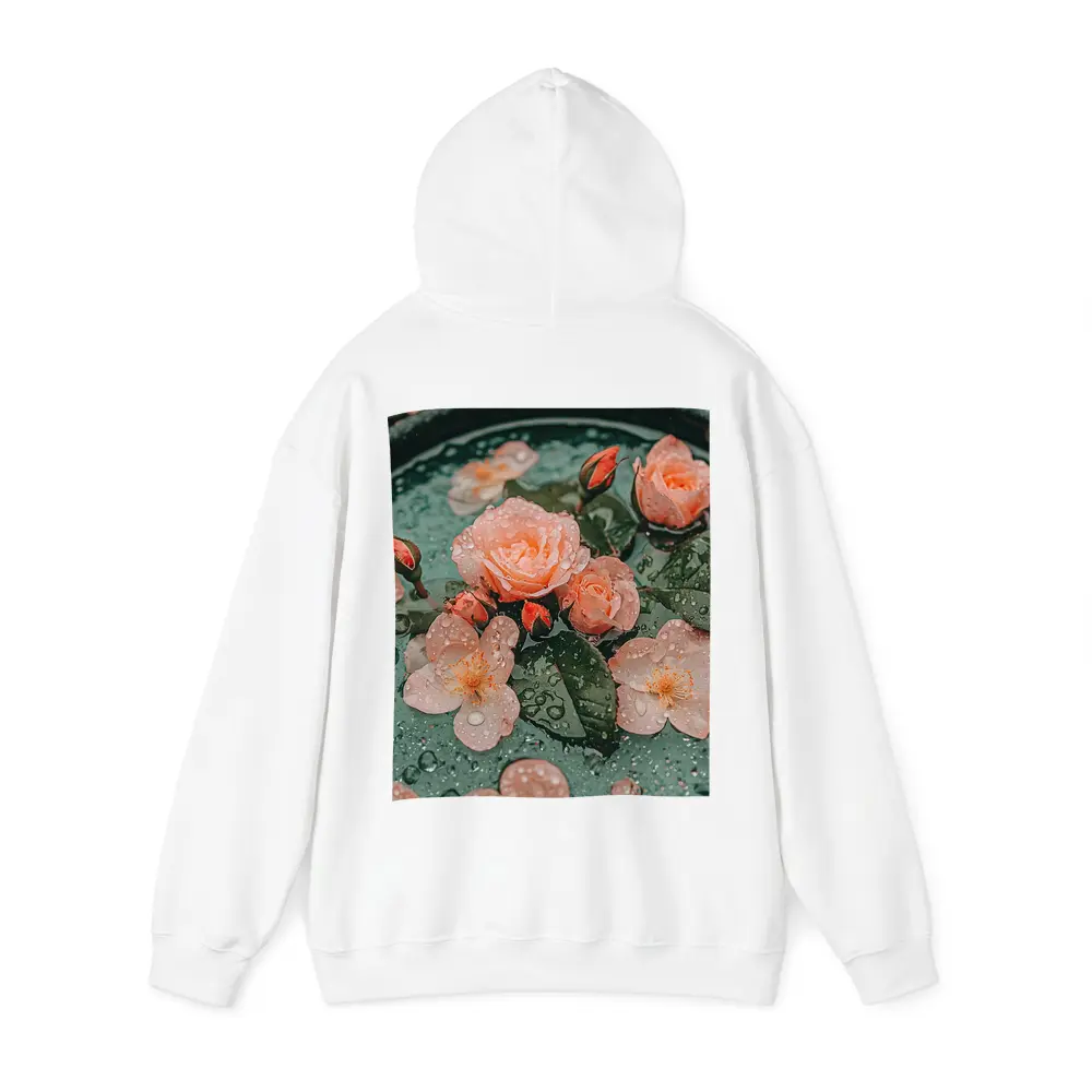 Pink Roses Floating Green Bowl Water Drops – Hoodies