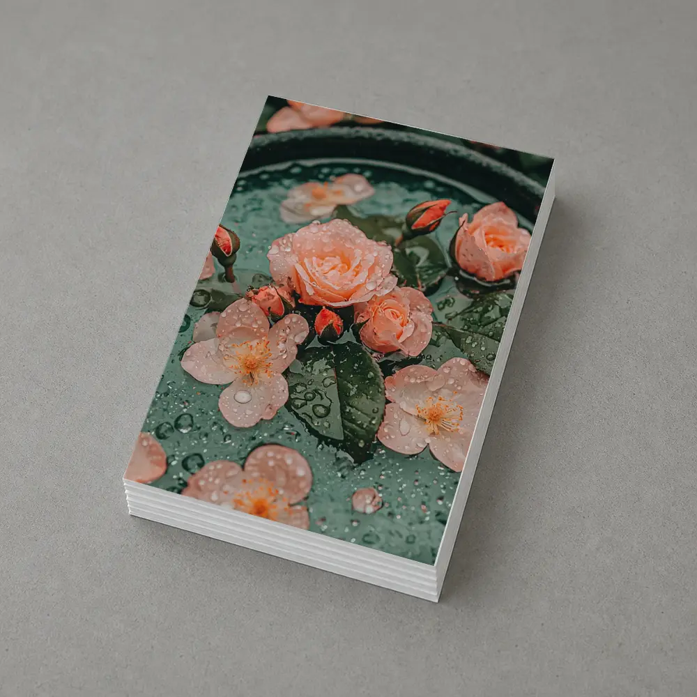 Pink Roses Floating Green Bowl Water Drops – Postcards