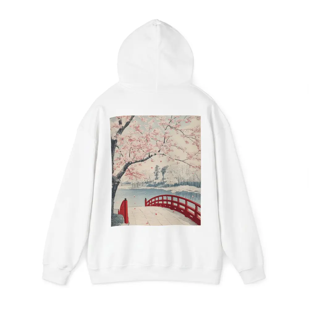 Japanese Cherry Blossoms Red Bridge Spring Scene – Hoodies