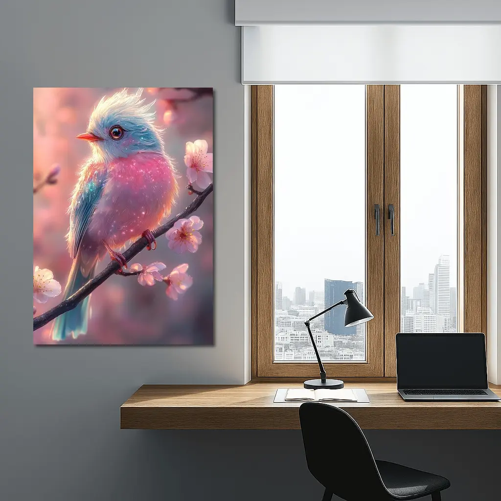 Fluffy Fantasy Bird Cherry Blossom Branch – Wall Art