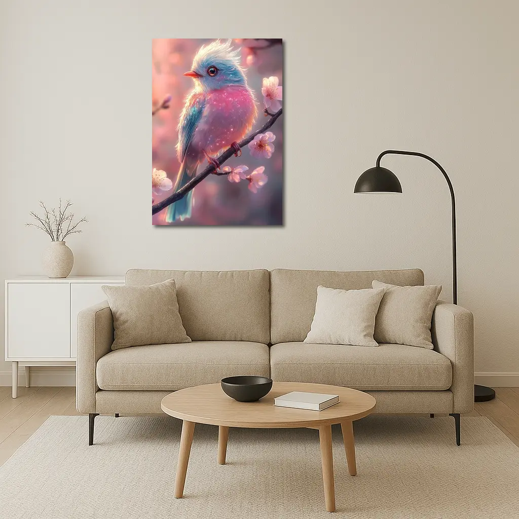 Fluffy Fantasy Bird Cherry Blossom Branch – Wall Art