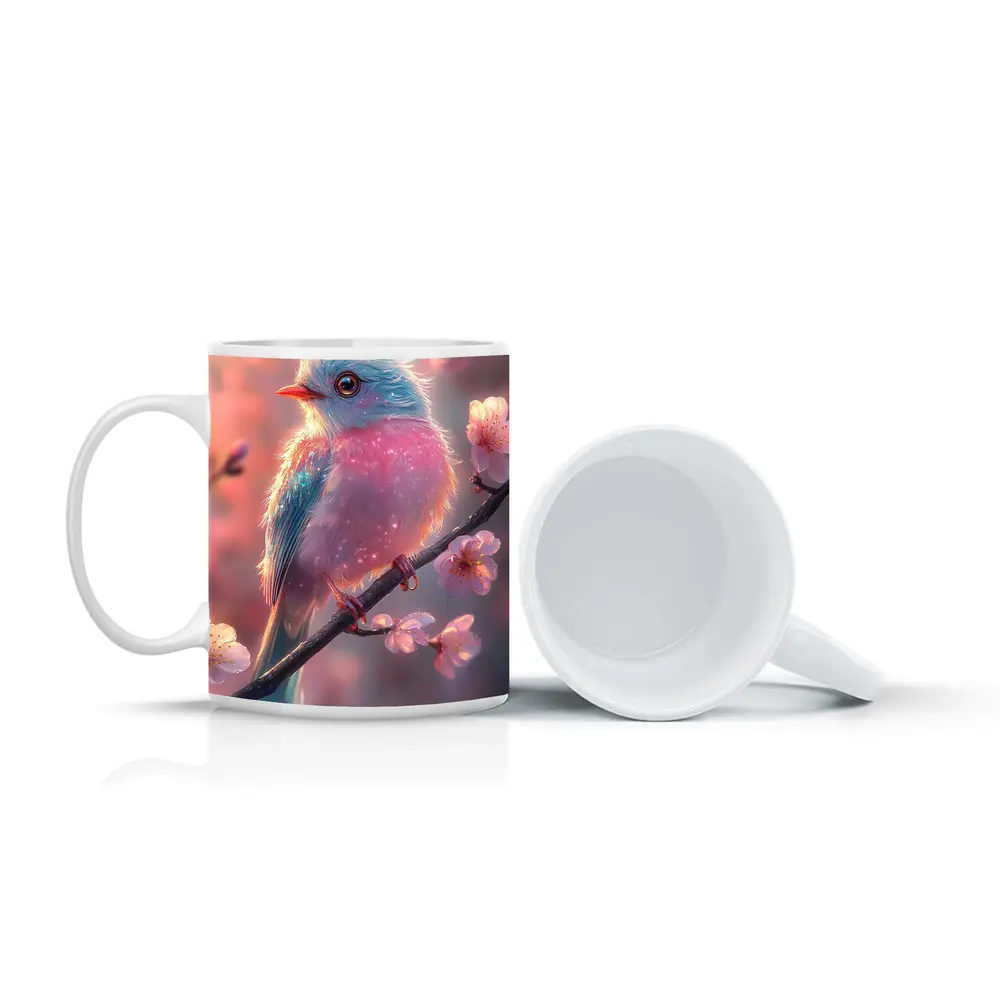Fluffy Fantasy Bird Cherry Blossom Branch – Mugs