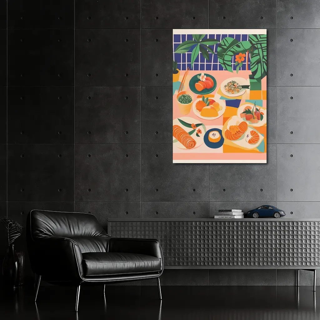 Sushi Spread Illustration Tropical Plant Background – Wall Art