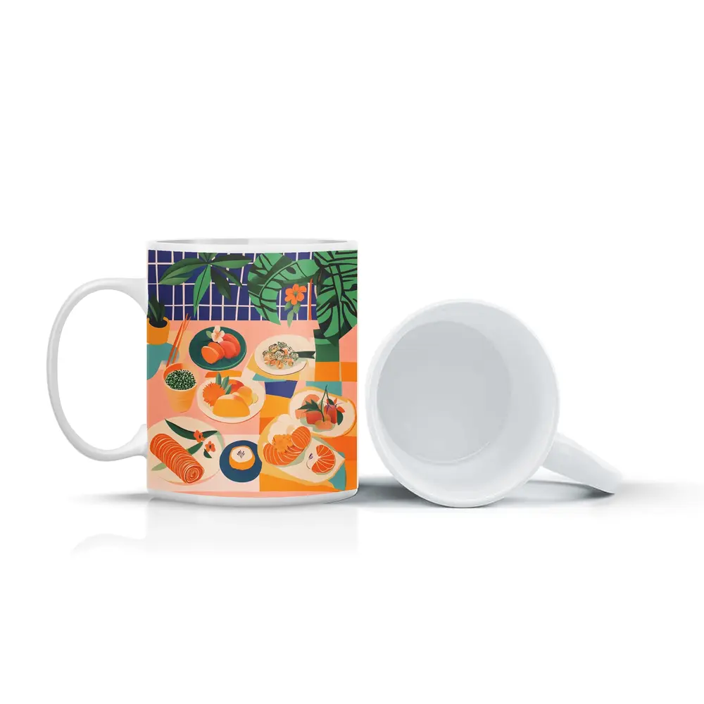 Sushi Spread Illustration Tropical Plant Background – Mugs