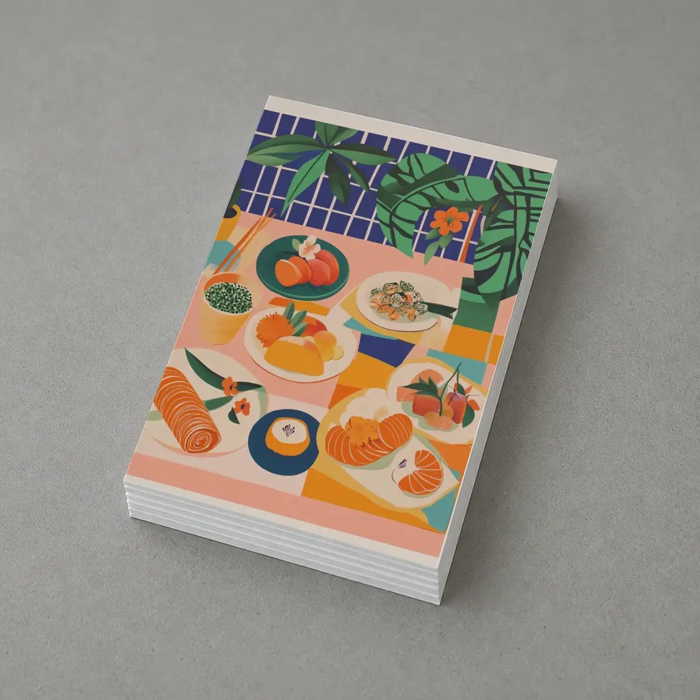 Sushi Spread Illustration Tropical Plant Background – Postcards