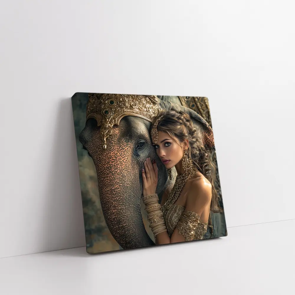 Woman With Golden Elephant Indian Style – Wall Art