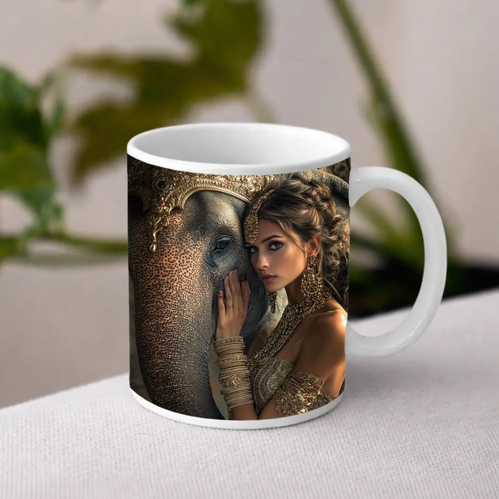 Woman With Golden Elephant Indian Style – Mugs