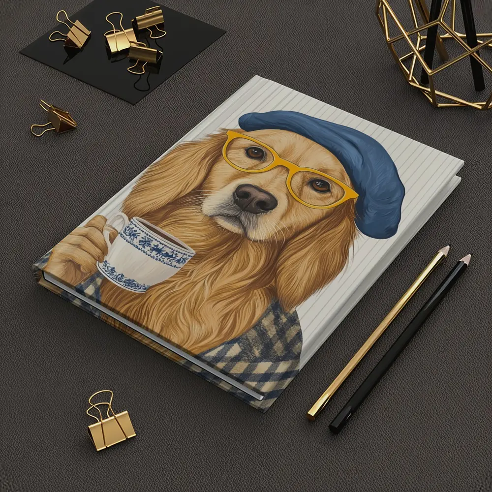 Golden Retriever Dog With Coffee Beret Glasses – Notebooks