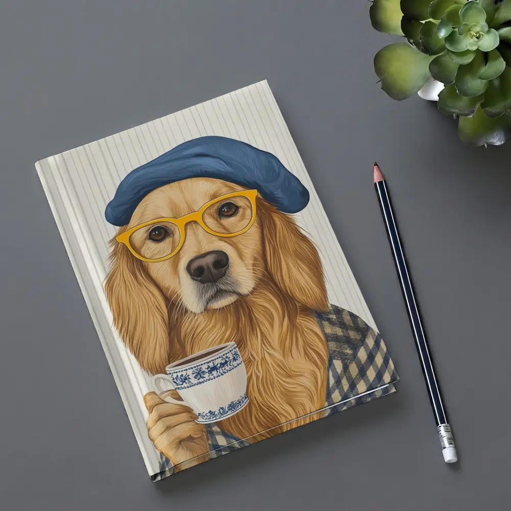 Golden Retriever Dog With Coffee Beret Glasses – Notebooks