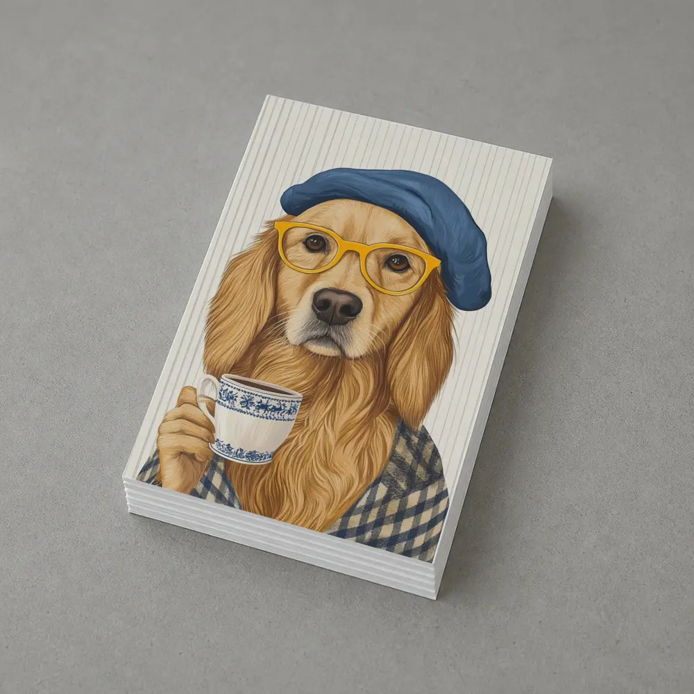 Golden Retriever Dog With Coffee Beret Glasses – Postcards