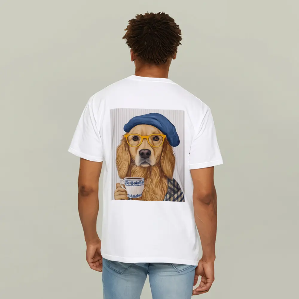 Golden Retriever Dog With Coffee Beret Glasses – T-Shirts