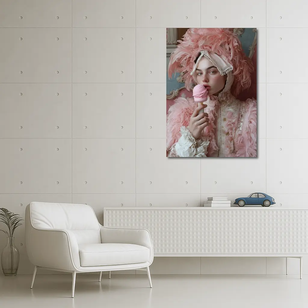 Rococo Woman Pink Feathers Ice Cream – Wall Art