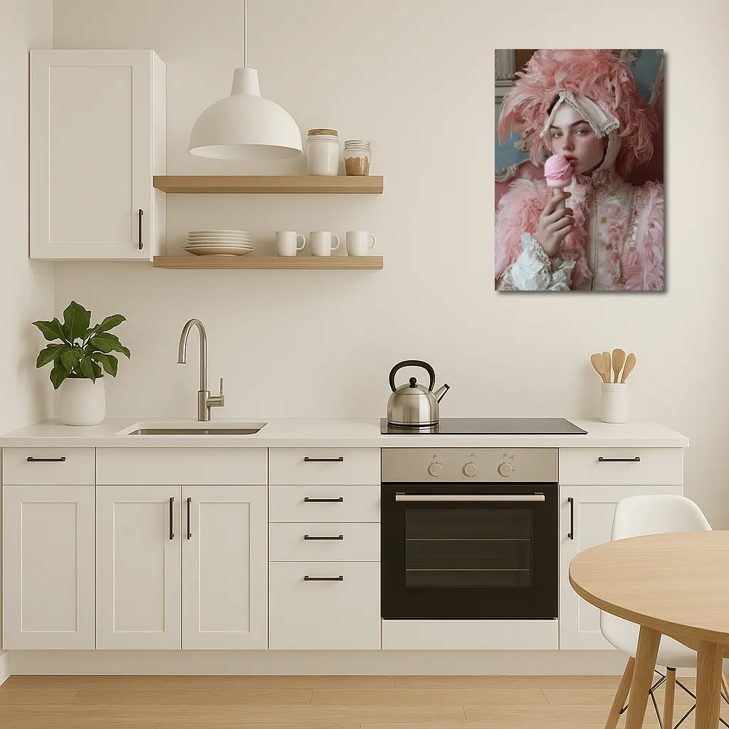 Rococo Woman Pink Feathers Ice Cream – Wall Art